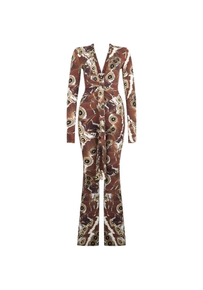 Roberto Cavalli butterfly-print flared-hem jumpsuit - Brown