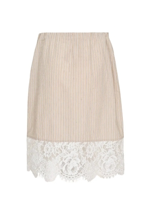 Nº21 striped lace-hem midi skirt - Neutrals
