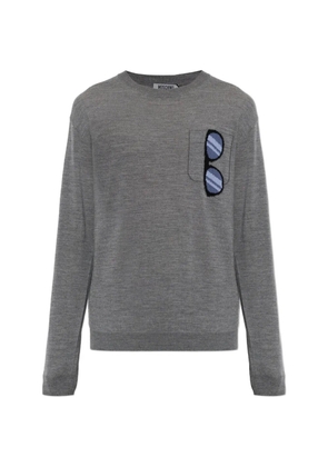 Moschino sunglasses-intarsia chest-pocket sweater - Grey