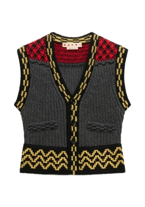 Marni jacquard-knitted geometric-trim waistcoat - Grey