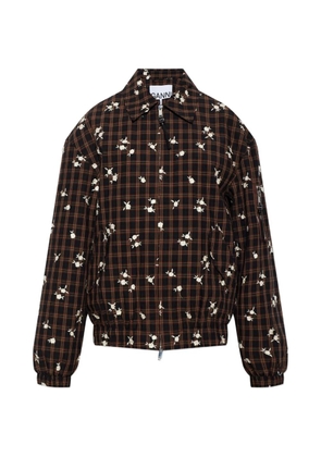 GANNI check floral-embroidered jacket - Brown