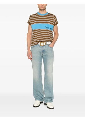 Versace logo-embroidered striped T-shirt - Brown