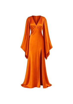 NEMA satin-finish flared-sleeve maxi dress - Orange