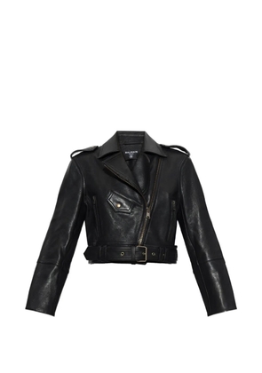 Balmain belted biker jacket - Black