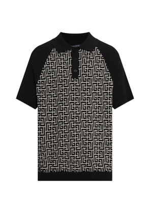 Balmain monogram-pattern raglan-sleeve polo shirt - Black