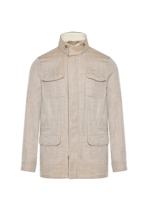 Enrico Mandelli herringbone-pattern high-neck jacket - Neutrals