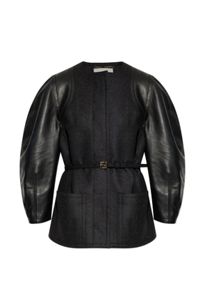 FENDI leather-sleeve belted jacket - Black