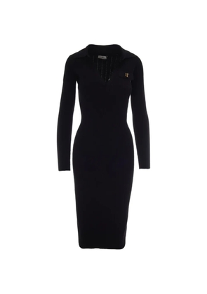 Elisabetta Franchi logo-plaque ribbed-knit midi dress - Black