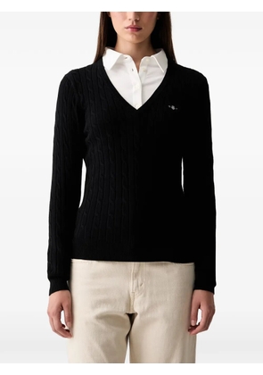 Gant cable-knit V-neck sweater - Black