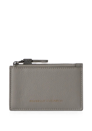 Brunello Cucinelli grained calfskin card case with shiny zipper pull - Grey