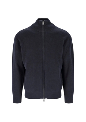 Closed ribbed-knit zip-up cardigan - Blue