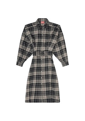 Diesel midi dress in check flannel with wide belt - Black
