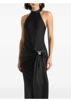 Manière De Voir Willow in black halter-neck clasp-detail satin-sash maxi dress