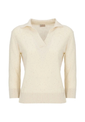EMME sequin-embellished quarter-sleeved polo-collar T-shirt - Yellow