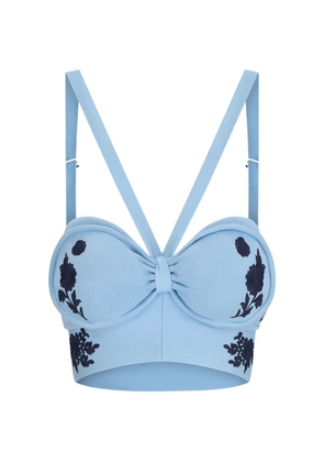 Rabanne floral-embroidered sweetheart-neck top - Blue