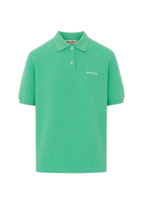 Miu Miu logo-embroidered cotton polo shirt - Green