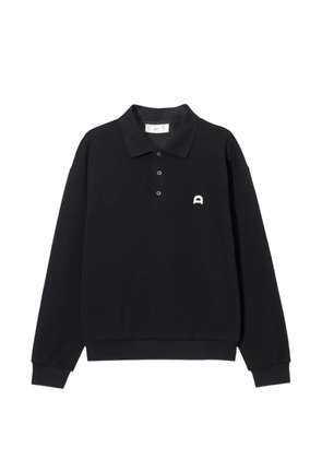 DUNST leather logo-patch polo shirt - Black