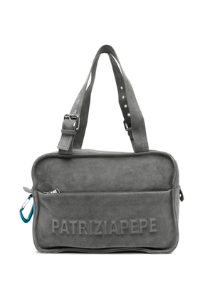 Patrizia Pepe logo-embossed suede shoulder bag - Grey