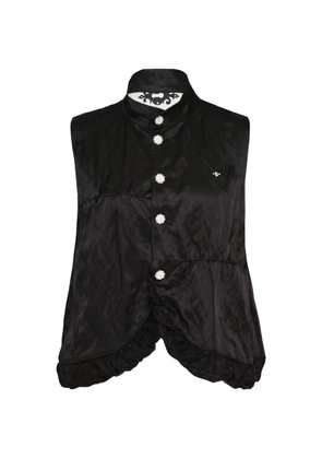 Renli Su curved-hem floral-button vest - Black