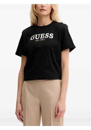 GUESS USA button-detail logo-print T-shirt - Black