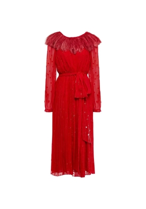 Valentino Garavani feather-trimmed fil coupé midi dress - Red