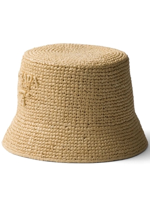 Prada braided raffia logo bucket hat - Neutrals