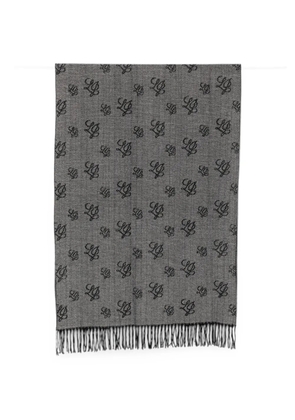 LIU JO monogram-pattern herringbone-weave scarf - Grey