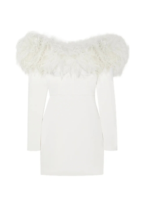 Alessandra Rich feather-trimmed off-the-shoulder mini dress - White