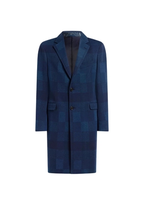 ETRO cotton and wool jacquard coat with check motif - Blue