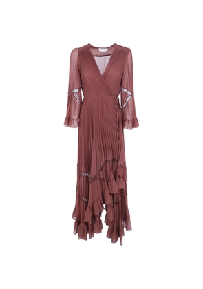 TWINSET pleated ruffled midi dress - Brown