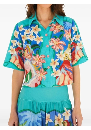 FARM Rio Garden of Life floral-print cropped shirt - Blue