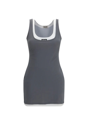 Miu Miu layered-effect logo-patch dress - Grey