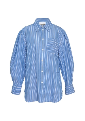 GANNI stripe-print pleated-sleeve shirt - Blue