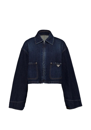 Prada logo-plaque cropped denim jacket - Blue