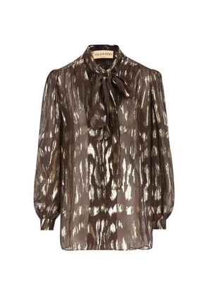 Valentino Garavani pussy-bow metallic-effect shirt - Brown