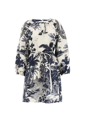 Hunter Bell Lisette tropical-print tie-waist mini dress - Neutrals