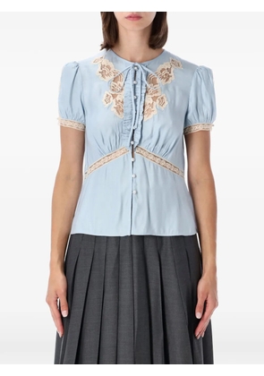 Self-Portrait lace-trim ruffled blouse - Blue