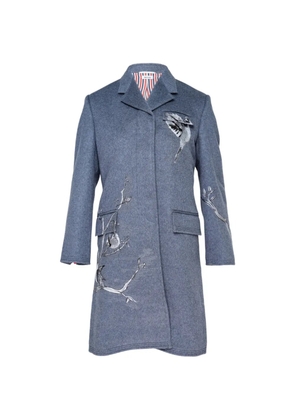 Thom Browne embroidered Chesterfield coat - Blue