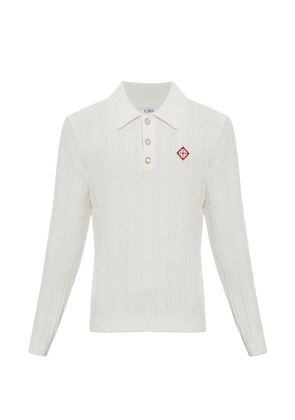 Casablanca logo-patch bouclé polo shirt - Neutrals