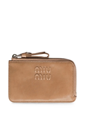 Miu Miu logo-embossed leather card holder - Neutrals