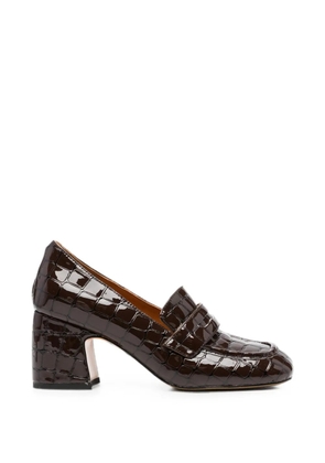 LINDA BAUMANN croc-effect block-heel loafers - Brown
