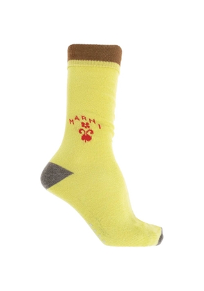 Marni logo-intarsia ribbed-trim socks - Yellow