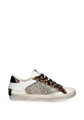 Crime London Distressed glitter-panel sneakers - White