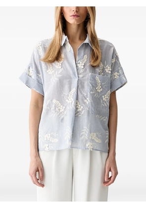 VICOLO floral-embroidered striped top - Blue