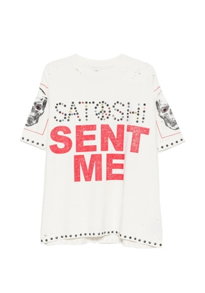 SATOSHI NAKAMOTO stud-embellished skull-print T-shirt - Neutrals