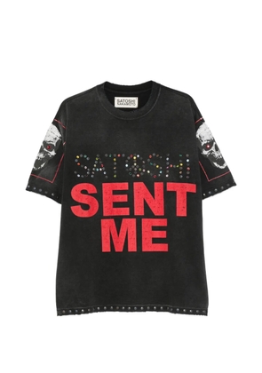 SATOSHI NAKAMOTO stud-embellished skull-print T-shirt - Black