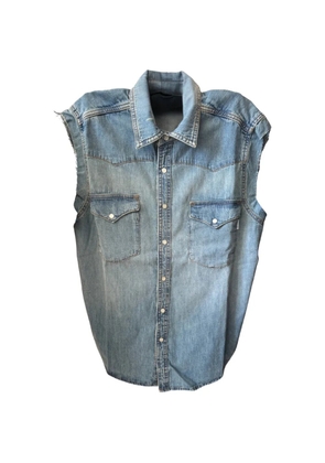 AMISH frayed-edge sleeveless shirt - Blue
