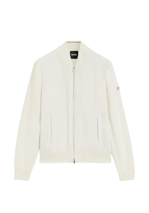 BOSS cotton-knit hybrid jacket with bomber collar - Neutrals