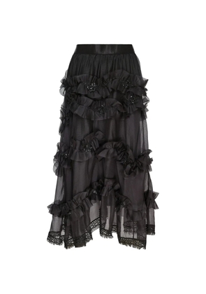 Renli Su ruffled-trim silk midi skirt - Black