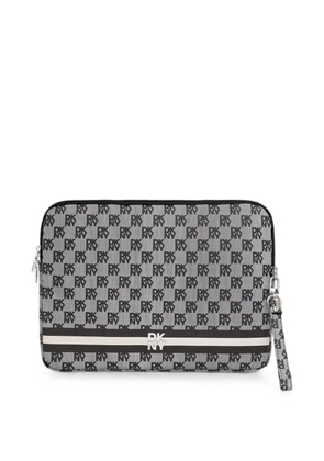 DKNY monogram-print logo-plaque laptop bag - Grey